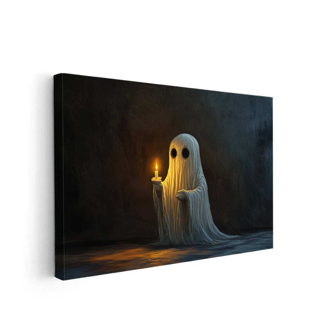 Add some spooky, yet elegant decor to your home this Halloween with our Ghost Canvas Wall Art. Featuring a dark and gothic design with a candle, this piece is perfect for adding a touch of the season to your living room, sofa backdrop, or bedside. Elevate your home decor with this hauntingly beautiful art.