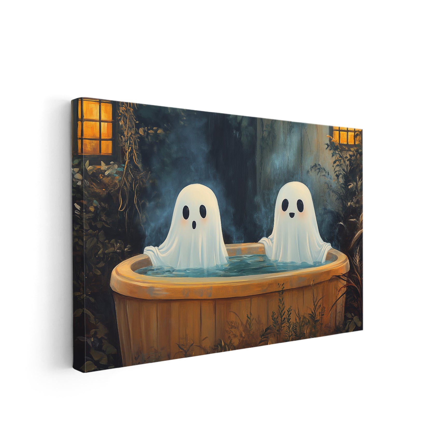 Add a touch of spooky fun to your home decor with our Halloween Ghost Hot Tub Canvas Wall Art. Perfect for the living room, sofa backdrop, or bedside decoration. Crafted with high-quality canvas, this wall art will elevate your Halloween decor and create a festive atmosphere.