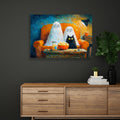 Add a touch of festive charm to your living space with this Halloween Ghost and Black Cat Canvas Wall Art. Featuring a whimsical movie night scene, it creates a cozy and playful atmosphere perfect for your living room, sofa backdrop, or bedside decoration. Crafted to enhance your home decor, this canvas combines seasonal spirit with artistic flair, making it an expert choice for those seeking unique and stylish Halloween accents.