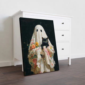 Elevate your home ambiance with this Halloween Ghost and Black Cat oil painting on canvas. Expertly crafted, it features a hauntingly beautiful design perfect for living rooms, sofa backdrops, or bedside decoration. The high-quality canvas and vivid colors ensure lasting appeal, making it an ideal seasonal accent that blends artistry with festive charm.