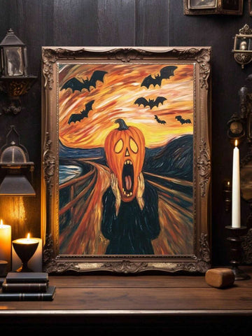 Halloween Pumpkin Head "The Scream" Parody Canvas Poster