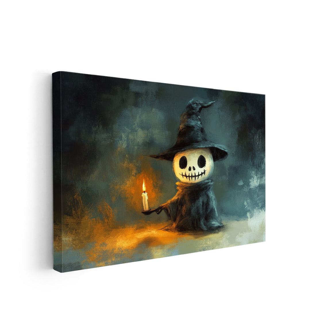 Upgrade your festive home decor with this Halloween Wall Art Canvas! Featuring a spooky skeleton adorned with a witch hat and candle, this piece adds a touch of creepy charm to any living room, sofa backdrop, or bedside. Made with high-quality canvas, this durable and unique decoration is sure to impress.