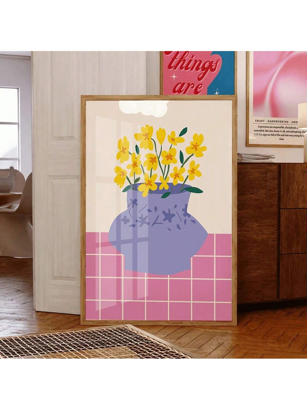 Elevate your interior with this Hand-Drawn Checkered Flower Vase Wall Art, a distinctive piece that blends preppy charm with maximalist style. The intricate checkered pattern and delicate floral illustration create a sophisticated focal point, perfect for adding depth and personality to any room. Crafted with attention to detail, this print complements diverse decor themes, enhancing your space with artistic flair and refined taste. Ideal for those seeking a unique statement piece that balances bold design 