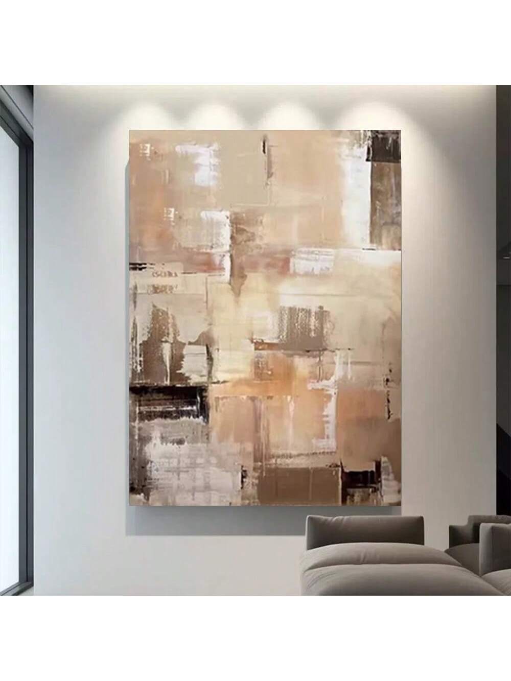 Elevate your living space with this hand-painted abstract oil painting, featuring a sophisticated blend of beige and brown tones. Crafted with expert brushwork, this artwork adds a luxurious and modern touch to any living room. Its neutral palette complements diverse decor styles while providing a warm, inviting atmosphere. Perfect for those seeking refined, contemporary wall art that enhances both aesthetic appeal and ambiance.