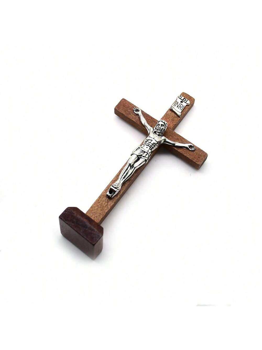 This handcrafted wooden cross base decor is a beautiful addition to any stylish living room or home. Made from natural wood, it adds a touch of warmth and sophistication to any space. Enhance your home with this elegant and timeless ornament.