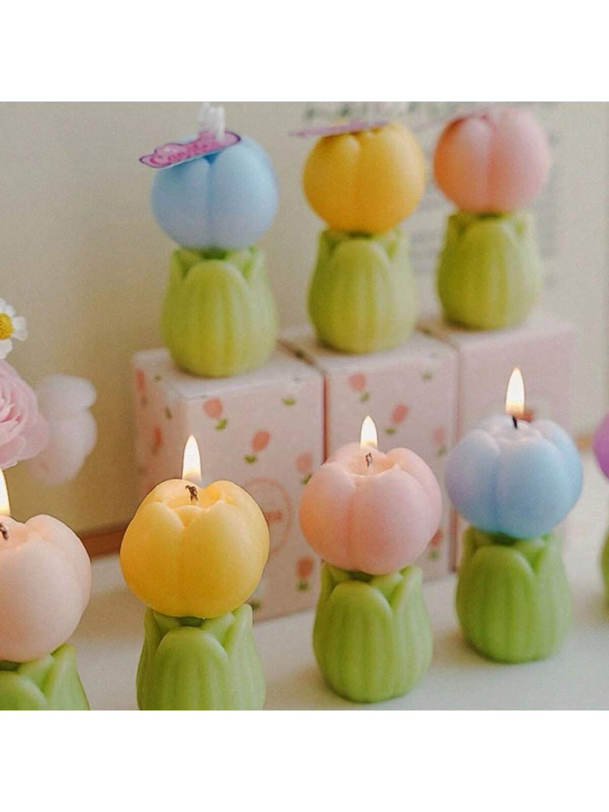 Introducing our Handmade Tulip-Shaped Scented Candle, the perfect gift for special occasions like Mother's Day, Valentine's Day, and weddings. Each candle is carefully crafted by hand, ensuring a unique and beautifully shaped product. The delicate scent will create a relaxing and romantic atmosphere.