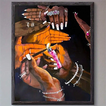 Hands Illuminated With Lighters Contemporary Black Art Canvas Poster 