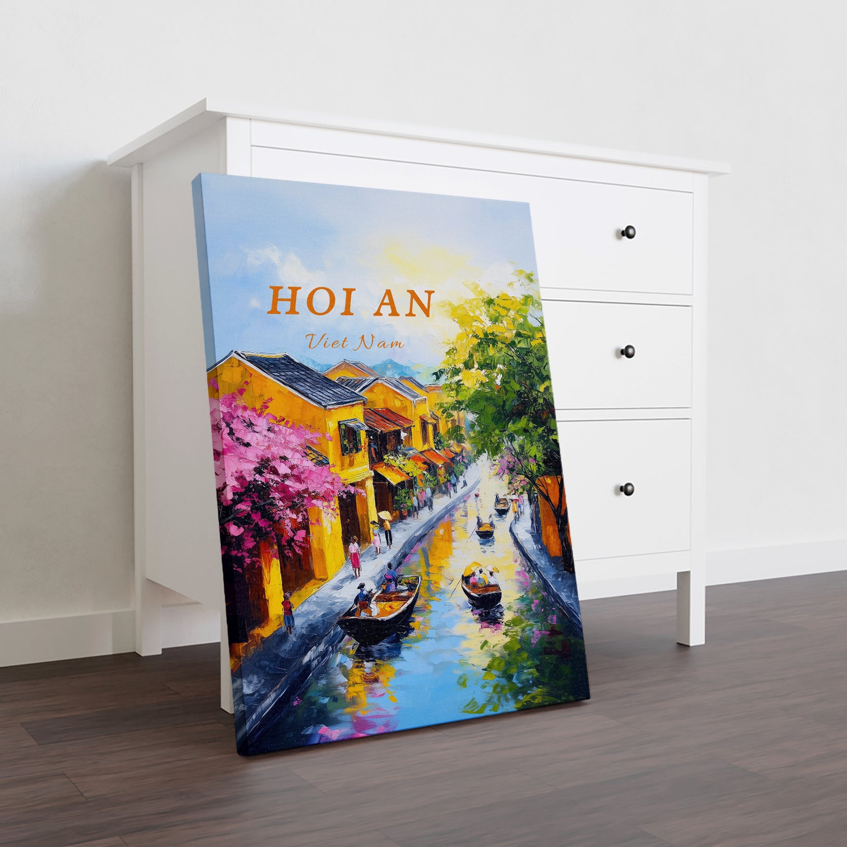 Add some color to your living room or bedroom with our Hoi An Vietnam Canvas Wall Art. This unique piece features a colorful street scene with boats, showcasing the vibrant culture of the city. Perfect for adding a touch of personality and charm to your home decor.