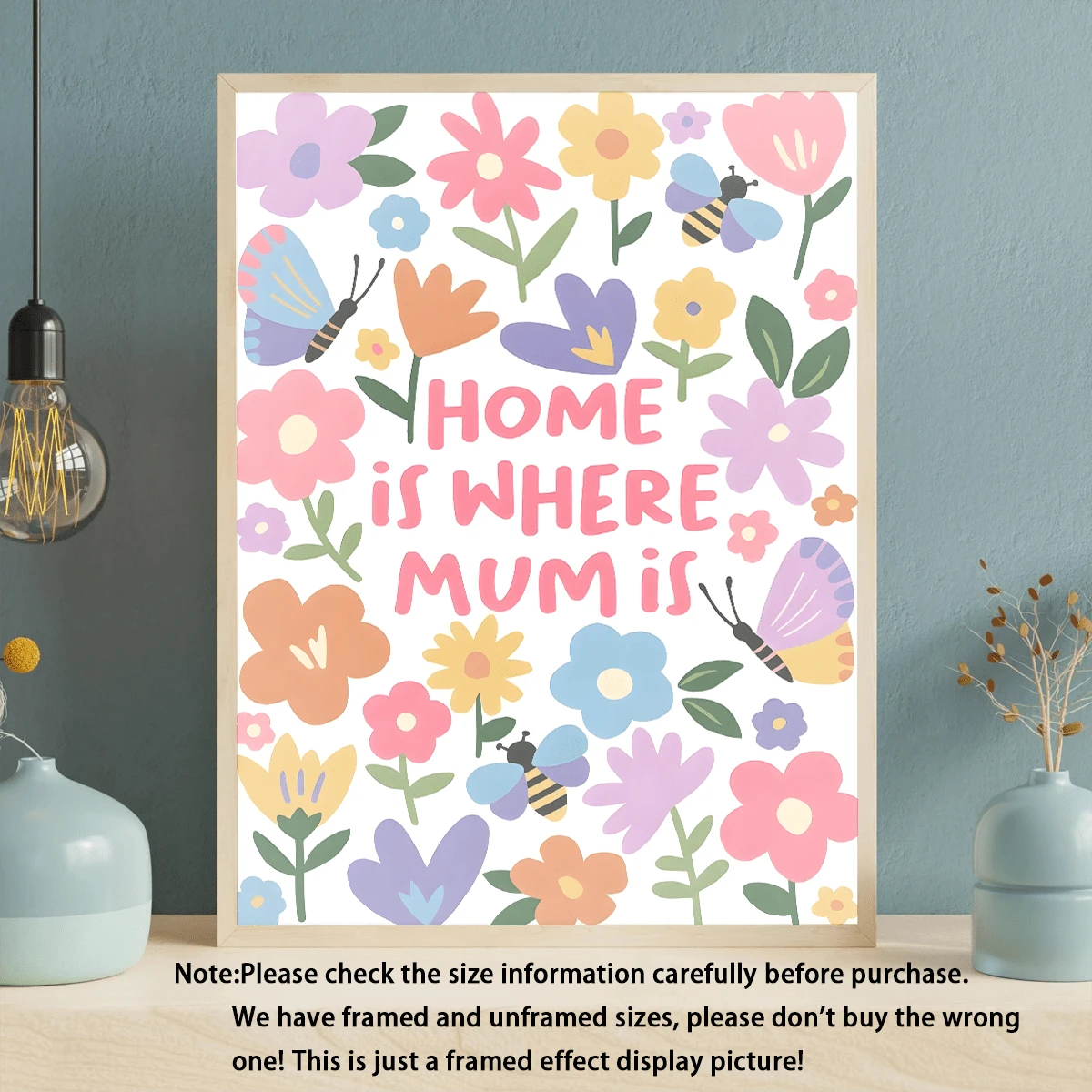 Home Is Where Mum Is floral wall art with colorful flowers