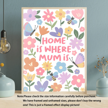 Home Is Where Mum Is floral wall art with colorful flowers
