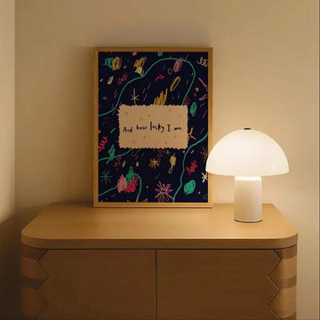 How lucky I am crayon poster on wooden cabinet