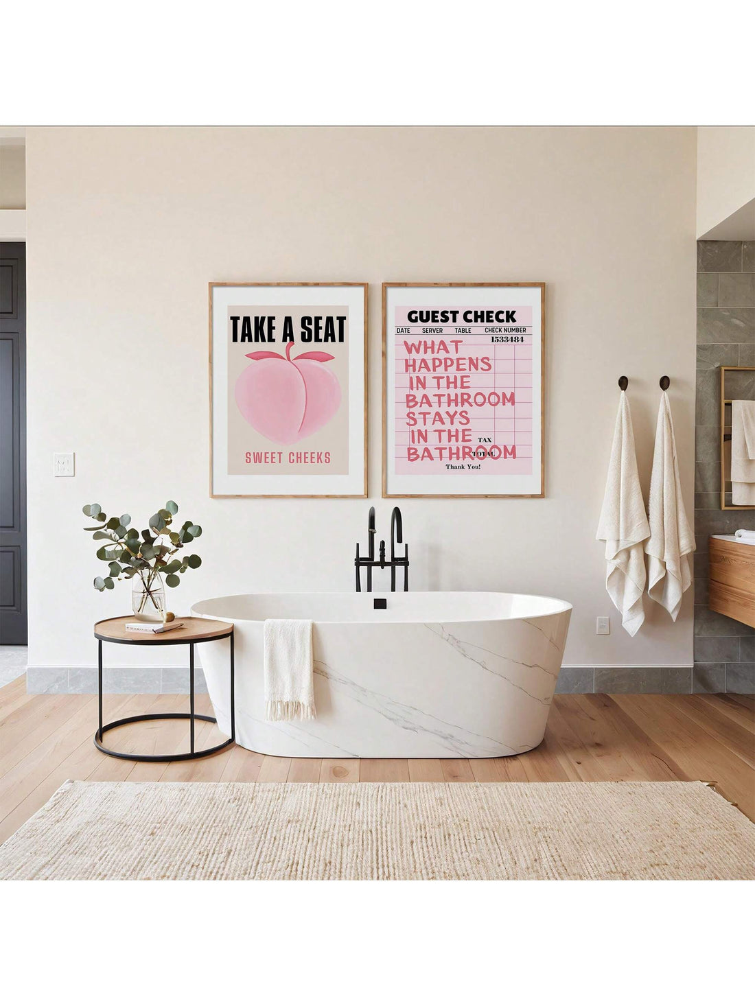 Add a playful touch to your bathroom with this set of retro-inspired canvas art featuring cheeky phrases like "Take A Seat Sweet Cheeks" and "Nice Bum." Designed to bring humor and personality to your restroom decor, these prints are perfect for lightening the mood while adding vintage charm. Durable and easy to hang, they make a fun statement piece that sparks smiles and compliments. Ideal for anyone seeking to blend classic style with a witty twist in their home.