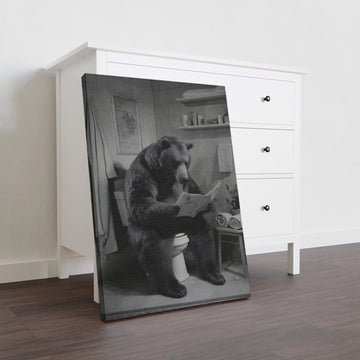 Bring unexpected humor into your home with this striking black and white photography print featuring a curious black bear in a bathroom setting. This canvas wall art captures a delightfully absurd moment that sparks conversation and laughter among guests. Perfect for living rooms, bedside walls, or above sofas, it combines artistic quality with witty charm