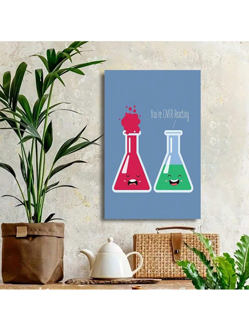 Add a clever touch to your space with this framed chemistry wall art featuring the witty pun, "You're OVER-Reacting." Perfect for classrooms, labs, or home offices, it merges science humor with stylish decor. Durable framing ensures lasting quality, making it an ideal gift for educators, students, or anyone with a passion for chemistry and a good laugh. Elevate your environment with a smart, conversation-starting piece that celebrates the lighter side of science.