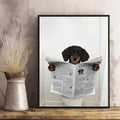 Add a touch of humor to your home with our canvas art featuring a dachshund reading the newspaper on the toilet. Perfect for dog lovers, this unique piece will bring a smile to your face. Made with high-quality materials, this art is sure to impress.