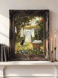 Humorous Ghost Laundry & Black Cat Vintage Spooky Halloween Canvas Poster