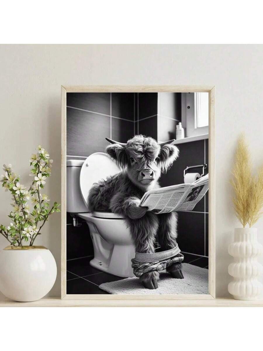 Add a quirky touch to your bathroom with this Humorous Tabby Cat on Toilet canvas wall art. Designed in a mid-century modern style, it combines playful charm with sophisticated aesthetics, perfect for adding character to your space. This unique piece makes an excellent gift for cat lovers and anyone who appreciates distinctive home décor that sparks conversation. Crafted with attention to detail, it effortlessly enhances your bathroom’s ambiance with a subtle blend of humor and style.