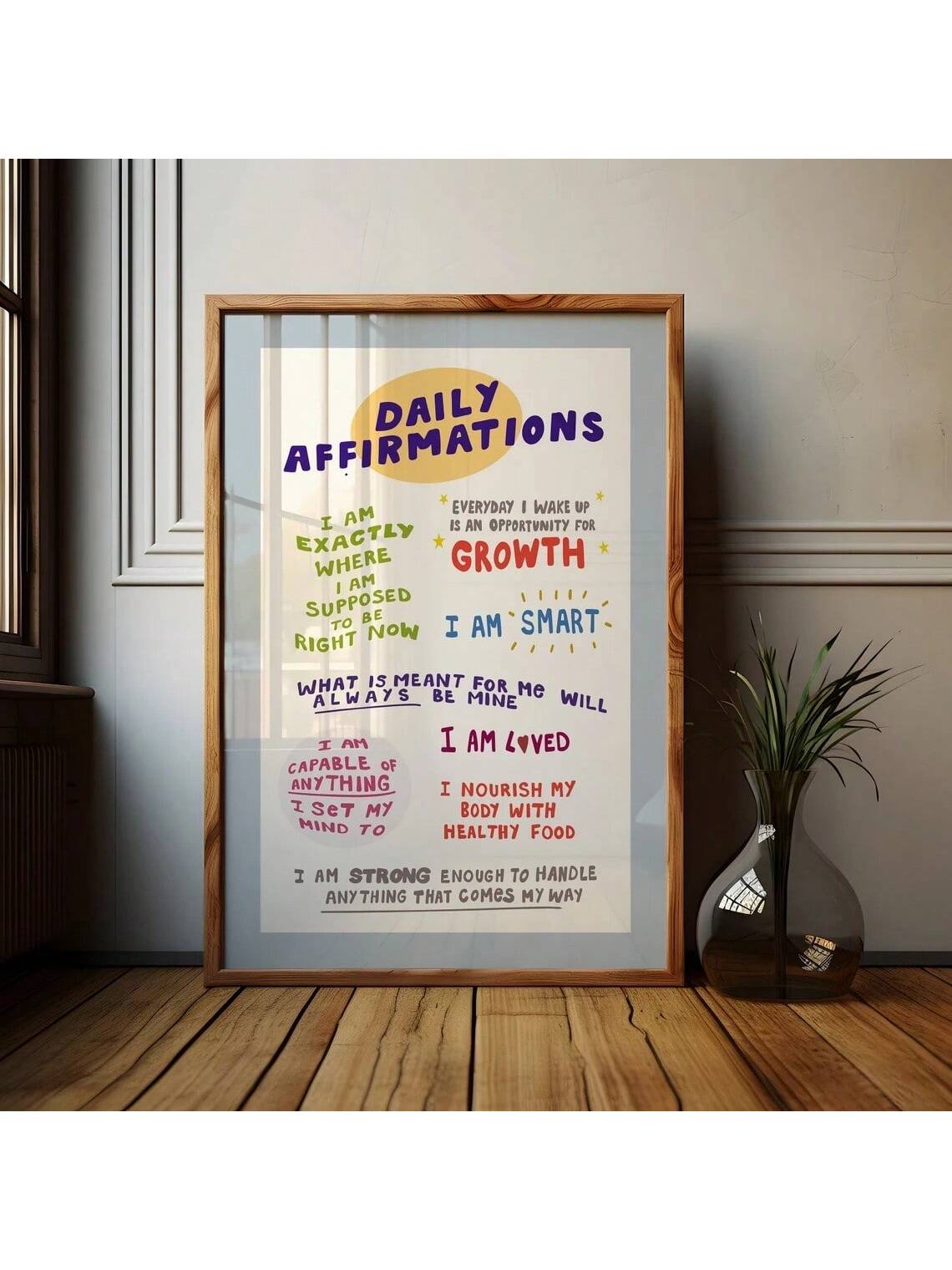 Elevate your space with our Inspirational Canvas Wall Art. Featuring colorful and motivational quotes, this piece is perfect for inspiring positivity and productivity in any bedroom, living room, or office. Made with high quality materials, this canvas will add a stylish touch while reminding you of the power of positive thinking.