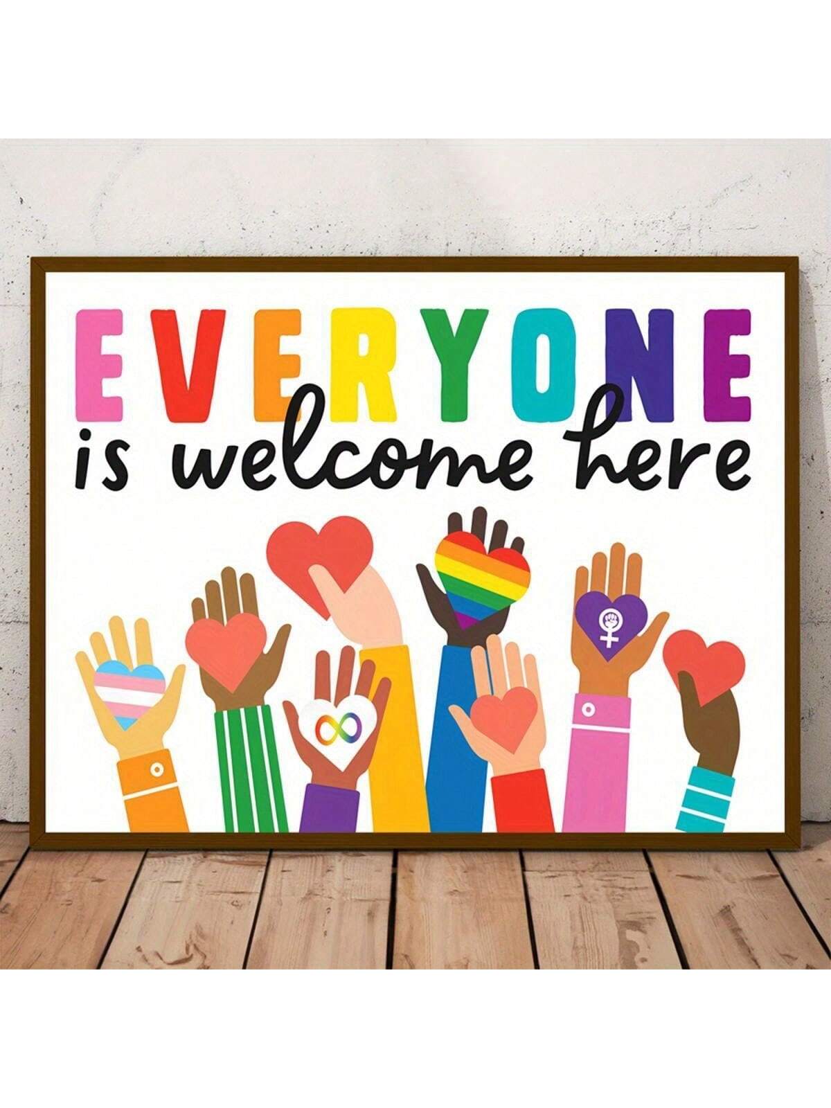 This motivational canvas wall art features an LGBT inclusive quote, perfect for home and office décor. Embrace diversity and inclusion with this inspirational reminder that everyone is welcome. Made with high-quality canvas and durable materials for long-lasting beauty.