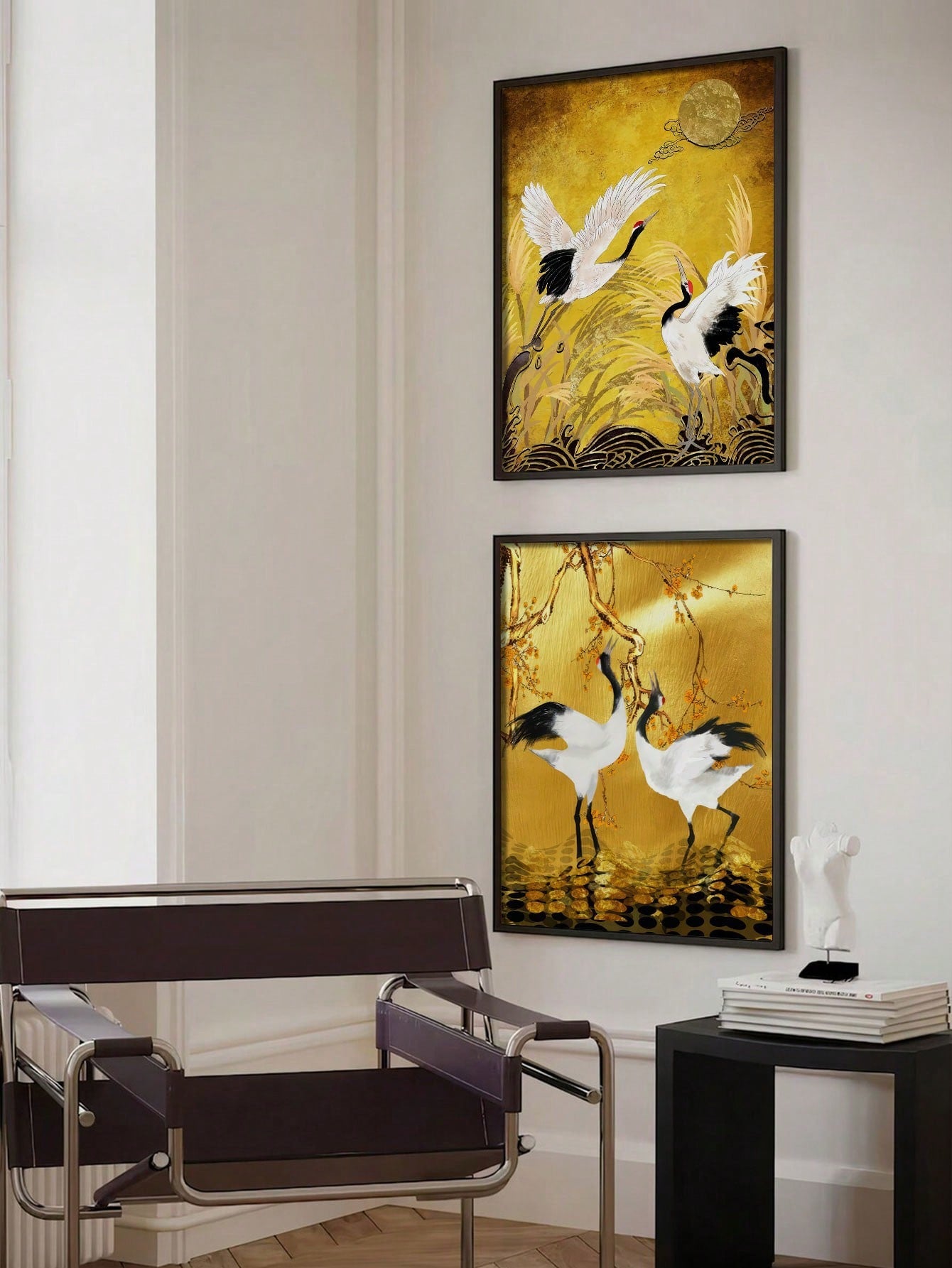 Enhance the elegance of any home or office with this Japanese Golden Cranes canvas poster set. Featuring stunning depictions of these majestic birds, this wall art brings a touch of sophistication to any space. Made with high-quality materials, it is a durable and stylish addition to any decor.