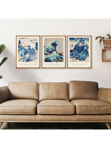 Delve into the beauty of traditional Japanese art with our vintage canvas wall art set. Featuring the world-renowned masterpiece "The Great Wave" by Hokusai, this 3-piece gallery print decor will add a touch of sophistication and cultural flair to any room. Each piece is crafted with precision and high-quality materials for a lasting and authentic feel.