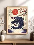 Japanese kaiju canvas print with aged cream background