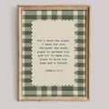 Jeremiah 29 11 green plaid scripture in antique gold frame