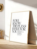 Jeremiah 29:11 Bible quote canvas poster in light wood frame