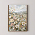 Framed Christian wall art of Jesus walking with children in wildflower meadow