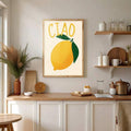 Joyful bright yellow Italian greetings Canvas poster with a clean minimalist design. Perfect for kitchens, living rooms, cafés, bedrooms, and colorful decor.