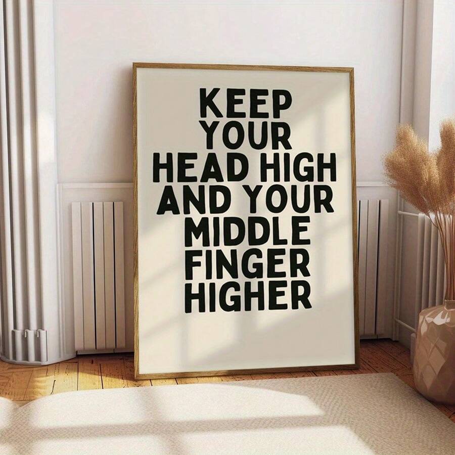 Brown gold frame mockup of bold attitude quote poster near radiator and curtains
