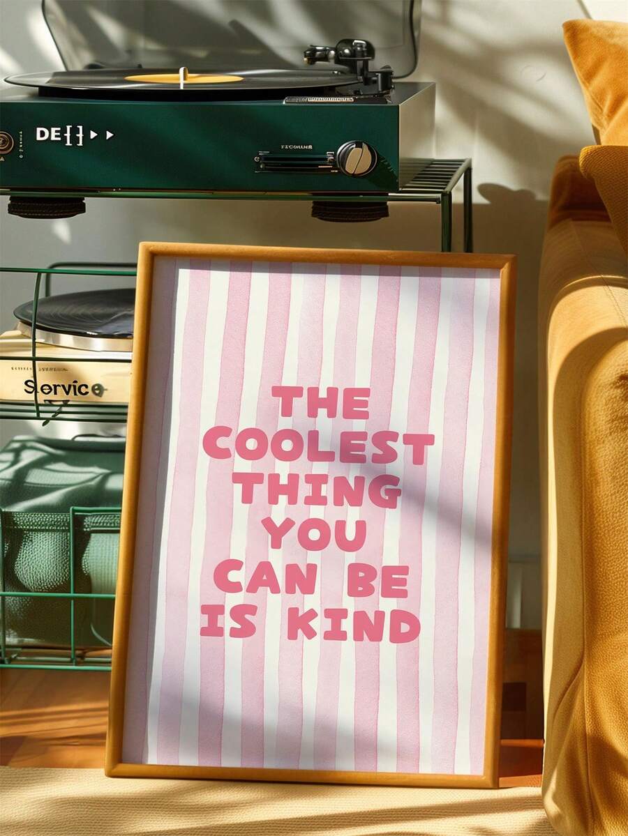 Pink striped kindness quote typography canvas poster