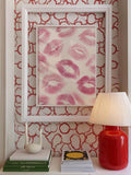 Pink lipstick kiss mark artwork in layered white frame