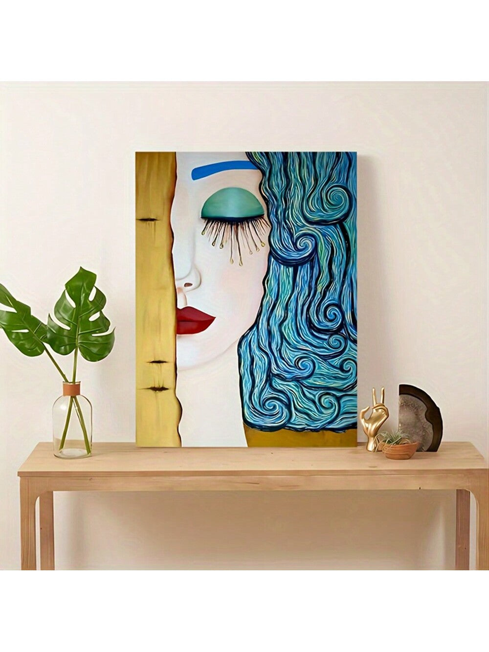 Add some artistic flair to your living room or bedroom with our Kiss &amp; Tears Abstract Painting. This wooden framed canvas wall art is the perfect addition to any contemporary space. With its unique design and high-quality materials, it will surely elevate the style and ambiance of your home.