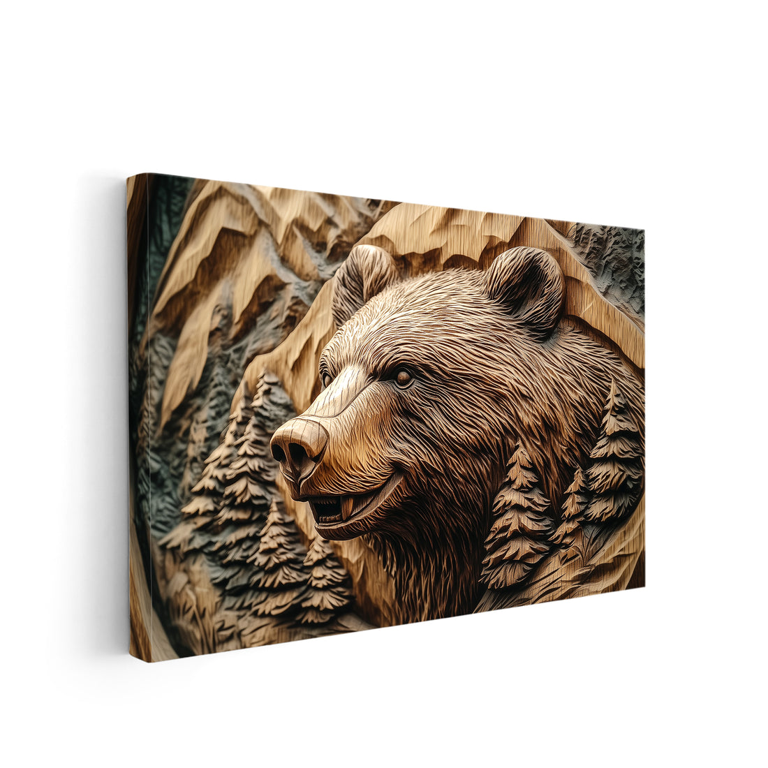 Rustic Wood Bear Wall Art, Mountain Forest Scene Wood Carving - For Living Room, Sofa Backdrop, Bedside Decoration, Home Decor