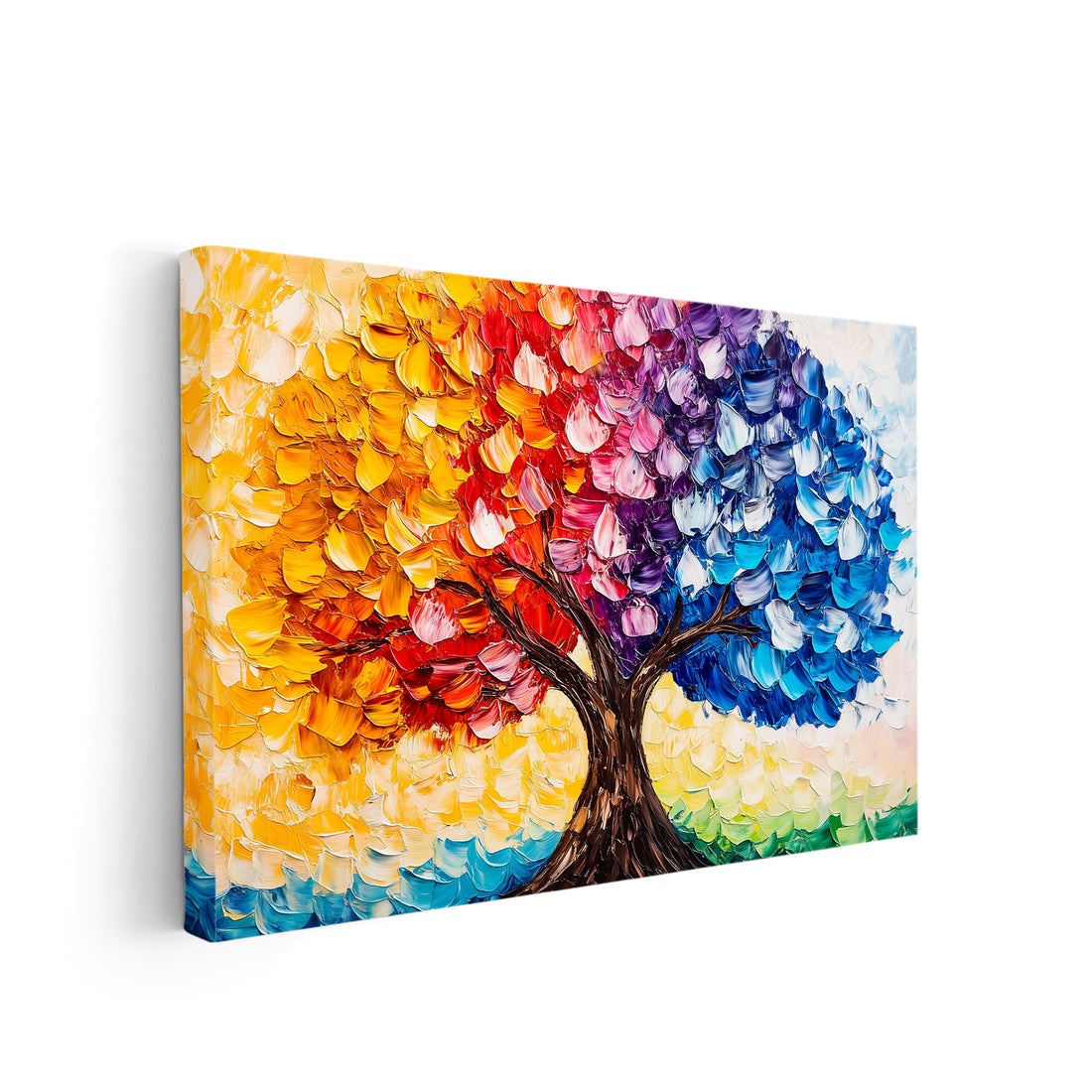 Add a pop of color to any room with our Rainbow Tree Canvas Wall Art. Featuring a vibrant impasto oil painting style, this piece is perfect for living room, sofa backdrop, bedside, or any home decor. The rainbow tree design adds a touch of whimsy, making it a unique and eye-catching addition to your space.