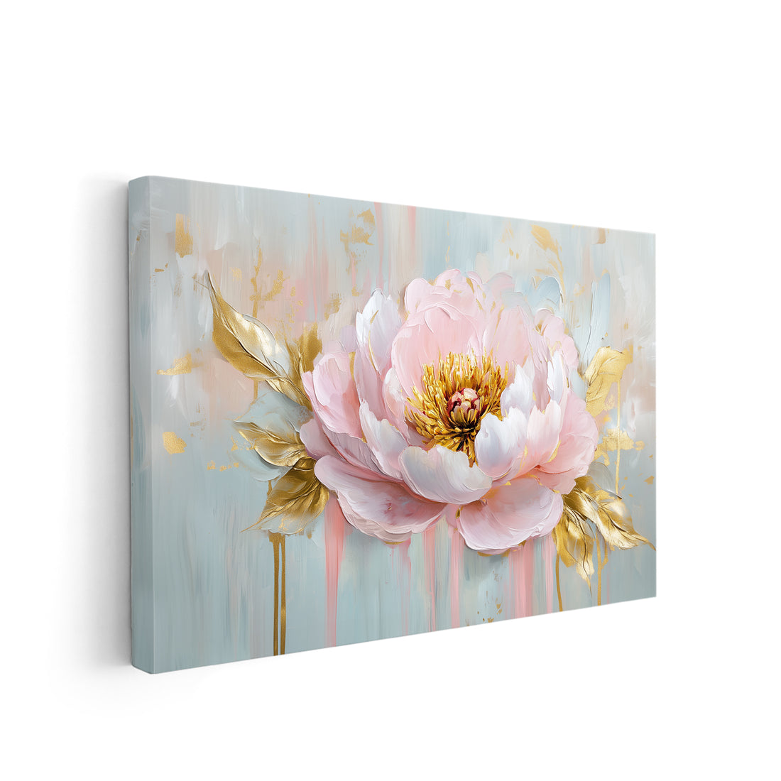 Elevate your home decor with our Pink Peony Floral Canvas Wall Art featuring stunning gold leaf accents. Perfect for the living room, sofa backdrop, or bedside, this piece adds a touch of elegance to any room. Bring the beauty of nature indoors with this must-have piece.