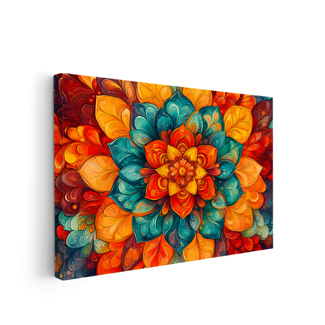Add a pop of color to your home decor with our Modern Abstract Floral Canvas Wall Art. Featuring a vibrant turquoise and orange mandala print, this piece is perfect for your living room, sofa backdrop, or bedside decoration. Elevate your space with this stunning and modern piece of art.