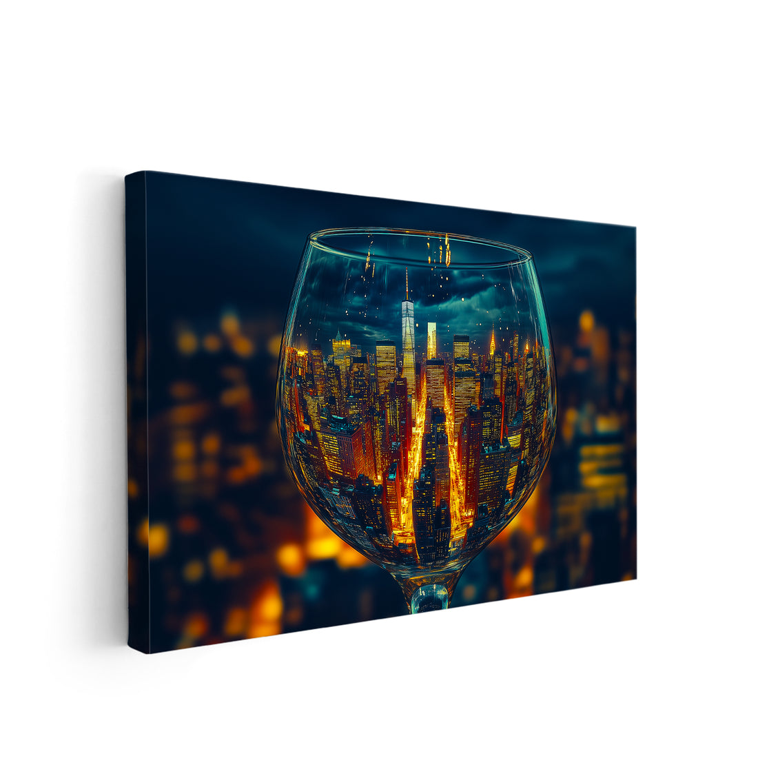 Bring the beauty of New York City into your home with this stunning canvas wall art. Featuring a wine glass reflection, this piece will add a touch of sophistication and elegance to any living room, sofa backdrop, or bedside decoration. Elevate your home decor with this exquisite addition.