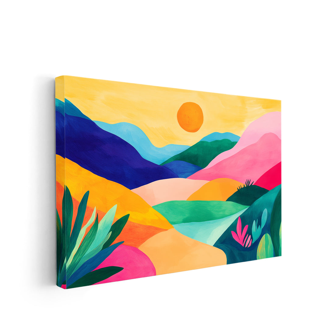 Modern Abstract Landscape Canvas Wall Art, Colorful Mountain Scene with Sun - For Living Room, Sofa Backdrop, Bedside Decoration, Home Decor