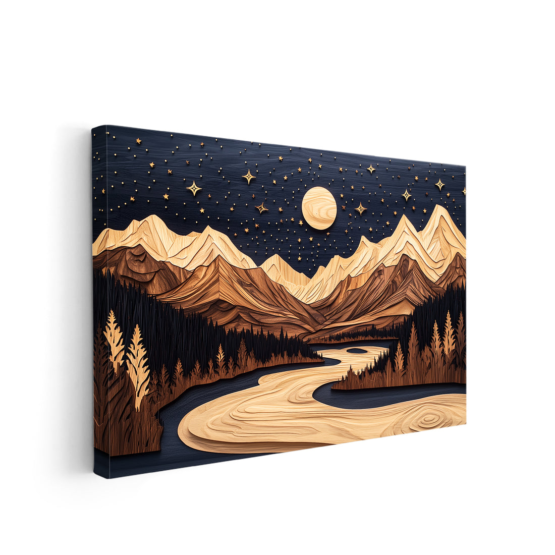 Transform any space into a peaceful and serene escape with our Mountain Night Sky Canvas Wall Art. Featuring a starry forest landscape, this piece adds a touch of tranquility to your living room, sofa backdrop, bedside, or any room in your home. Crafted with high-quality materials, this art piece is a must-have for nature lovers.