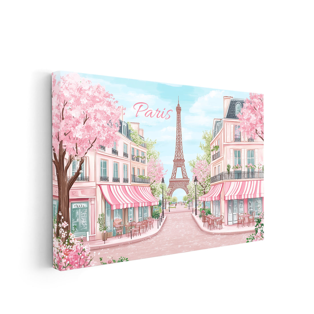 Paris Spring Canvas Wall Art, Cherry Blossom Street Scene with Eiffel Tower - For Living Room, Sofa Backdrop, Bedside Decoration, Home Decor