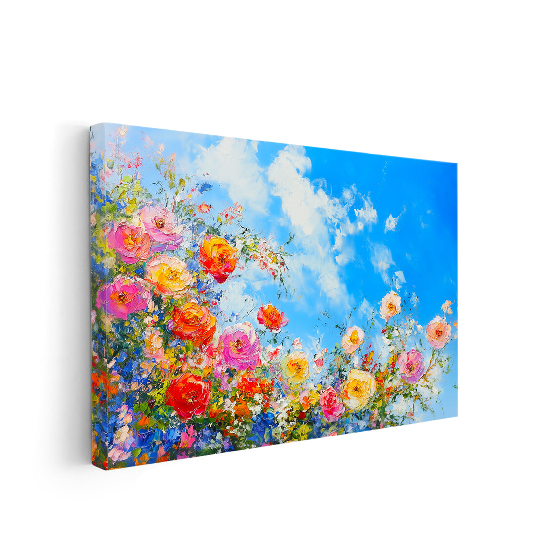 Create a beautiful and vibrant ambiance in any room with this Floral Canvas Wall Art. Featuring a colorful rose garden painting, this piece is perfect for living rooms, sofa backdrops, bedside decoration, and more. Elevate your home decor with this stunning addition and enjoy the tranquil and refreshing atmosphere it brings.