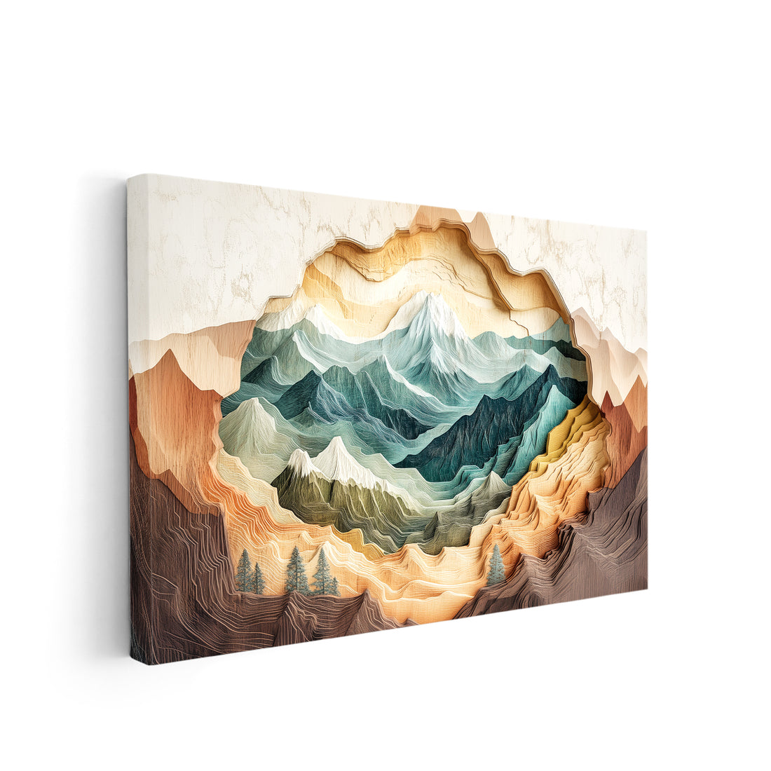 Introducing our Abstract Mountain Landscape Canvas Wall Art featuring a 3D layered design. Perfect for elevating any living space, this piece adds depth and dimension to your decor. Add it to your living room, sofa backdrop, or bedside for a touch of modern style. Elevate your home decor with our abstract canvas wall art.