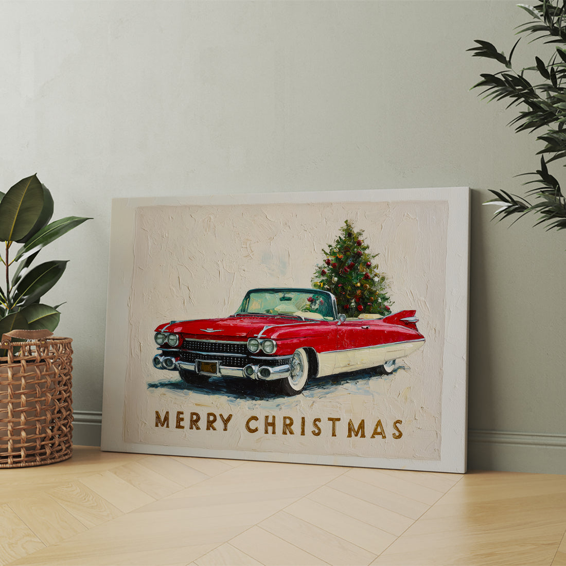 Bring nostalgic holiday charm into your home with this vintage-inspired canvas wall art. Featuring a classic red car adorned with a festive Christmas tree, this piece captures the warmth and elegance of traditional seasonal décor. The timeless design complements living rooms, bedrooms, and entryways, adding character and visual interest to any space. Perfect as a sofa backdrop or bedside accent, this canvas combines retro aesthetics with contemporary home styling