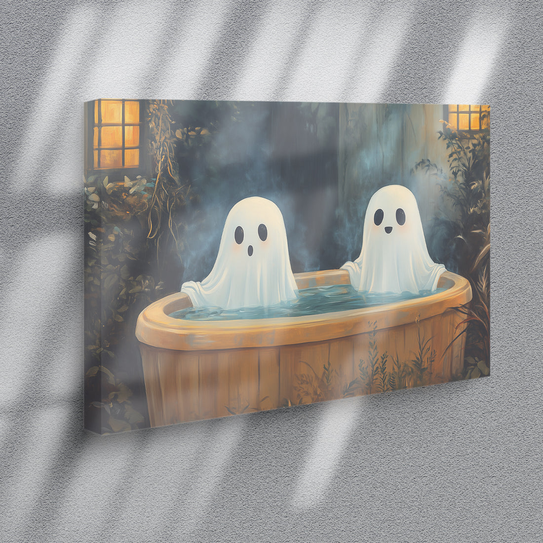 Add a touch of spooky fun to your home decor with our Halloween Ghost Hot Tub Canvas Wall Art. Perfect for the living room, sofa backdrop, or bedside decoration. Crafted with high-quality canvas, this wall art will elevate your Halloween decor and create a festive atmosphere.