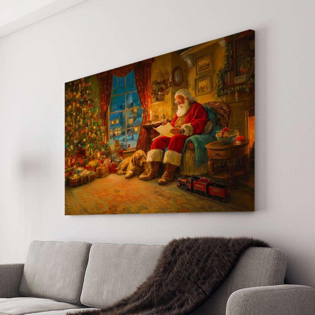 Transform your space into a festive retreat with this Traditional Christmas Scene Canvas Wall Art. Featuring a beautifully decorated tree nestled within a warm, inviting interior, this piece captures the essence of holiday comfort and nostalgia.