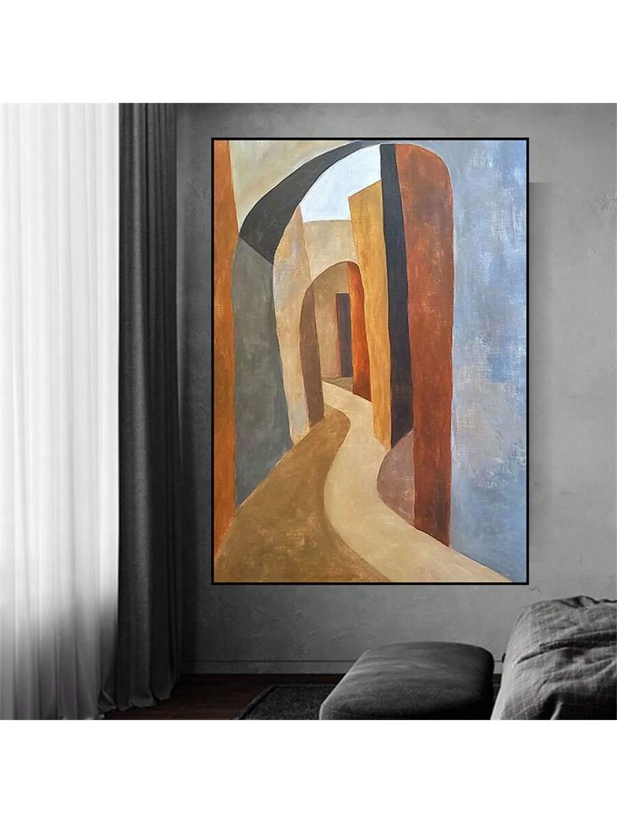 This large hand-painted oil mural features an abstract retro architecture design, making it an ideal statement piece for stylish home or office interiors. Crafted on high-quality canvas, it offers rich textures and vivid colors that enhance modern décor, adding depth and artistic flair to any space. Its bold composition complements contemporary environments, creating an inspiring atmosphere through sophisticated visual impact.