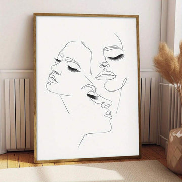 Minimalist female faces with long lashes black line art canvas