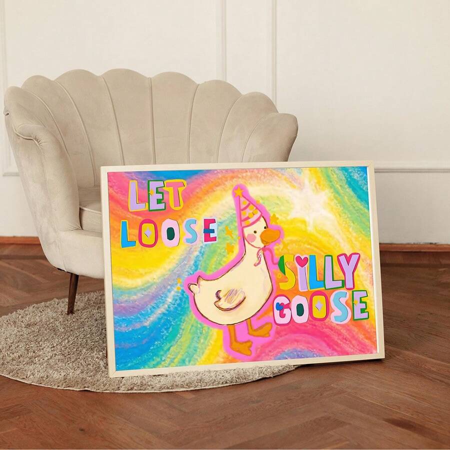 Silly Goose wall art with party hat goose